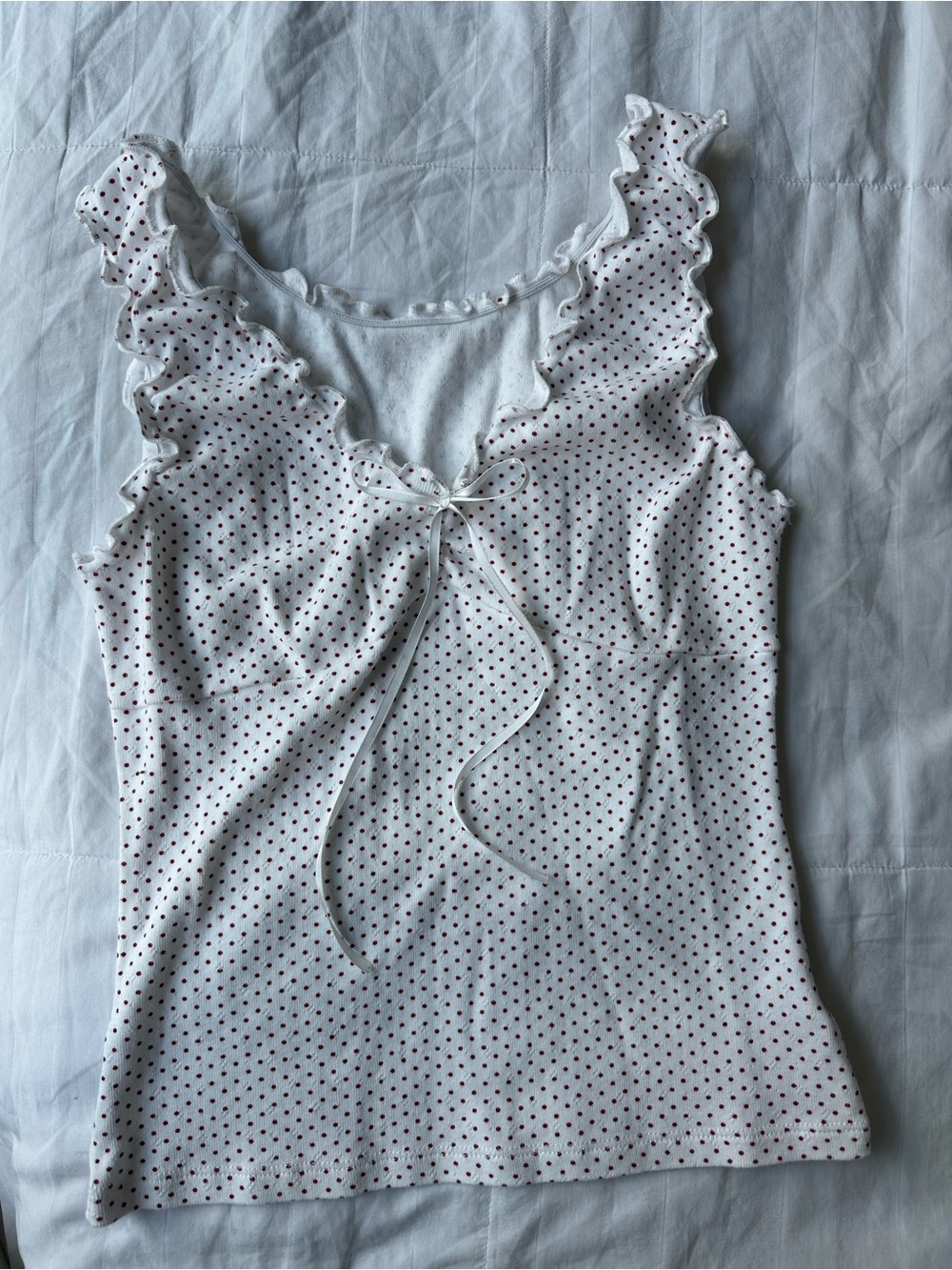 W Management White Polka Dot Ruffle Tie-Front Camisole
